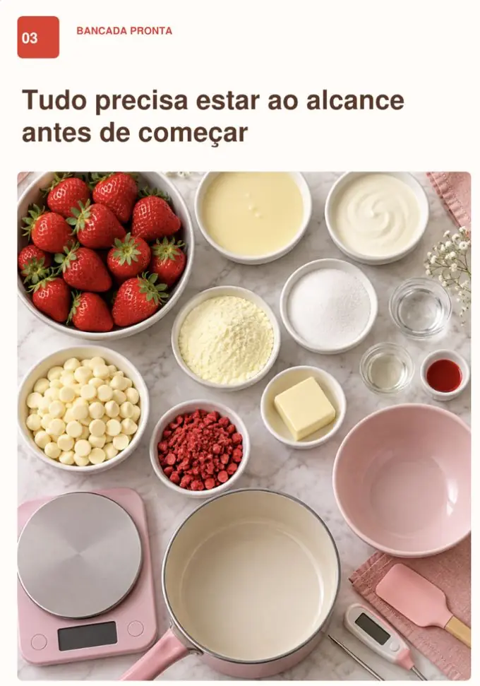 Página 3 do guia: bancada pronta com todos os ingredientes pesados